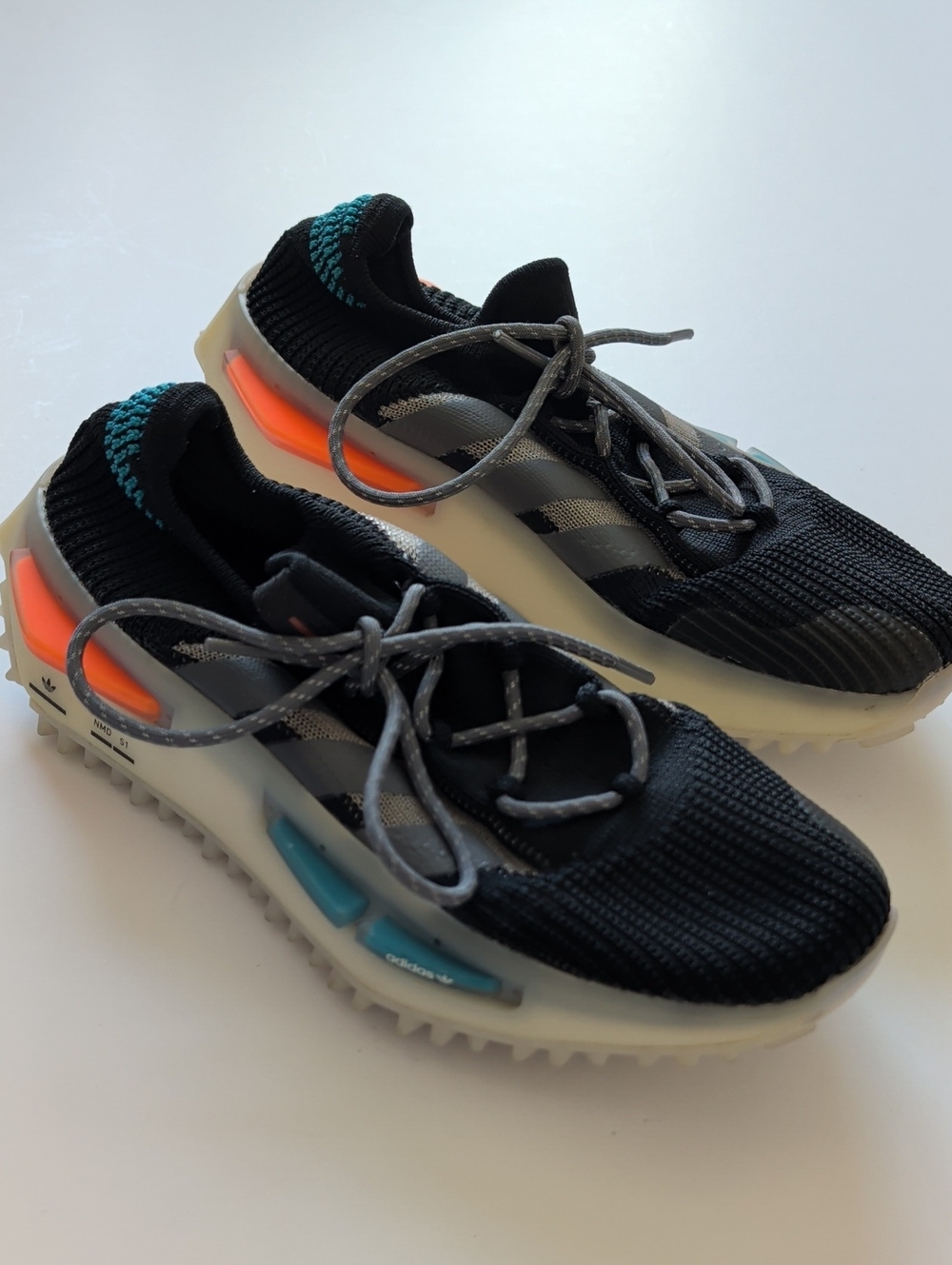 adidas Kids Black PrimeKnit Sneakers with Orange and Teal Accents GW2186 NMD S1